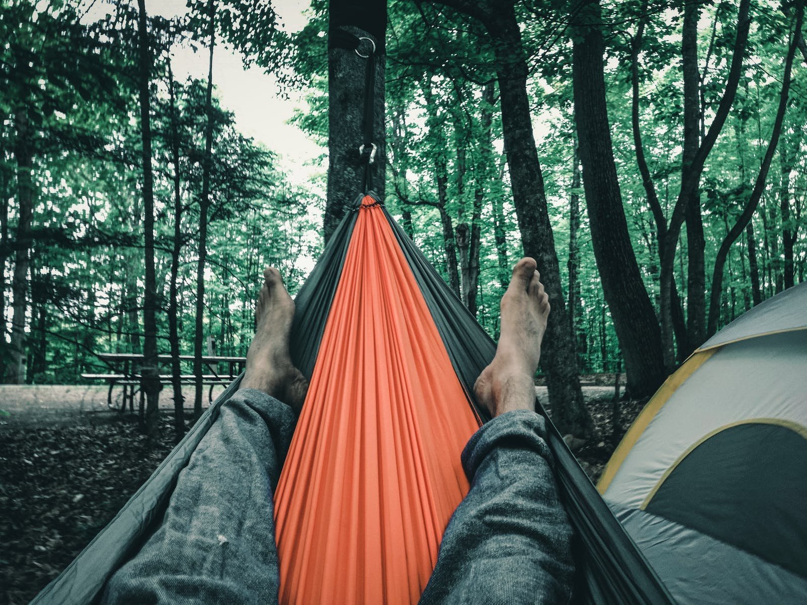 man hammock camping